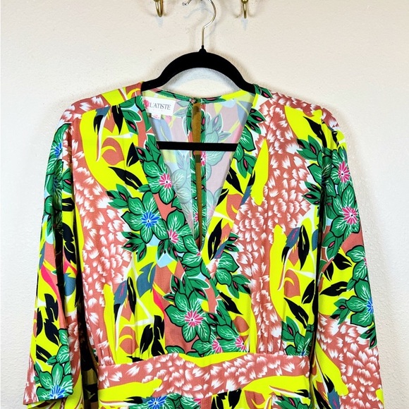 L'ATISTE Vibrant Tropical Pant Jumper. Amazing color wide leg v-neck. Size 1X - Picture 2 of 6